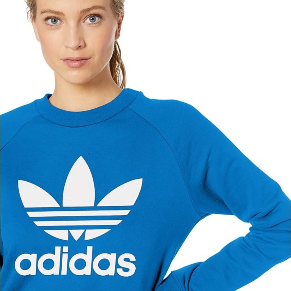 Adidas Originals Women's Trefoil Logo Blue Crewneck Slim Fit Sweatshirt. Size L